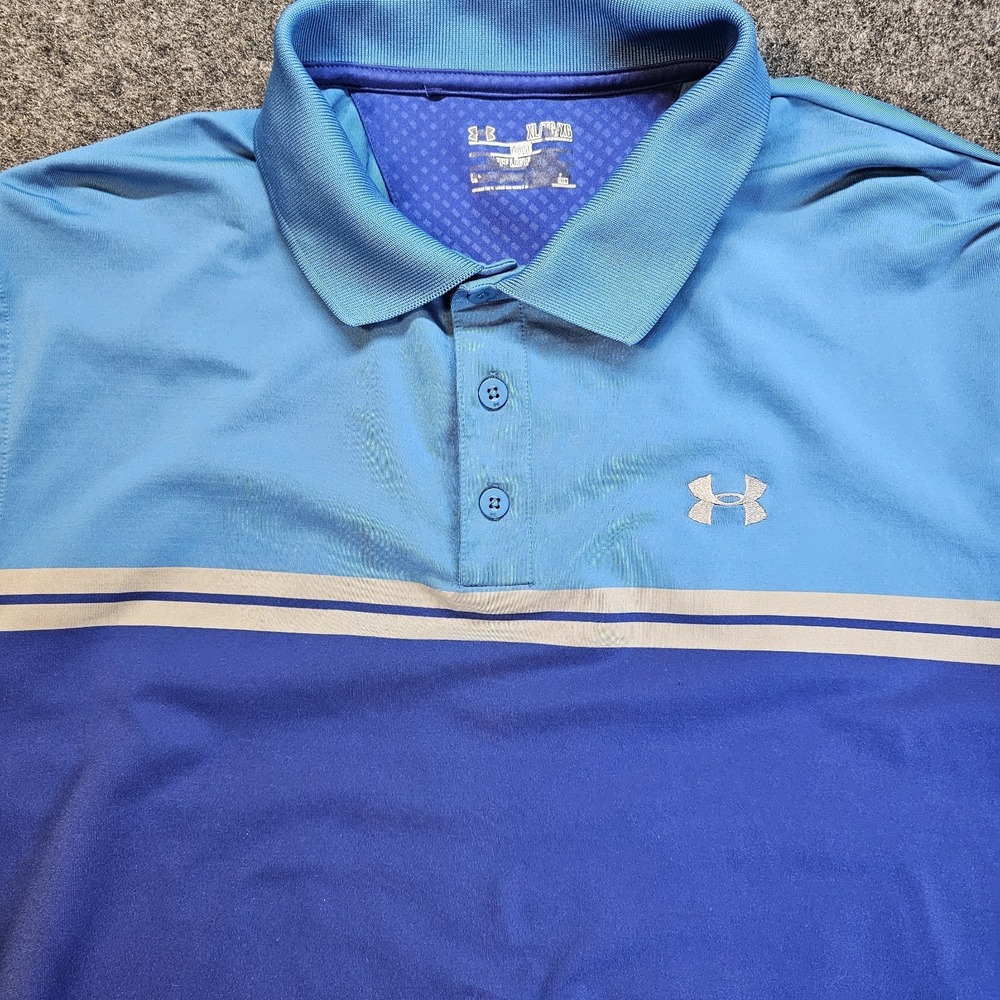 Under Armour HeatGear Polo Shirt Men's XL Blue Gradient Stripe Loose Fit Golf